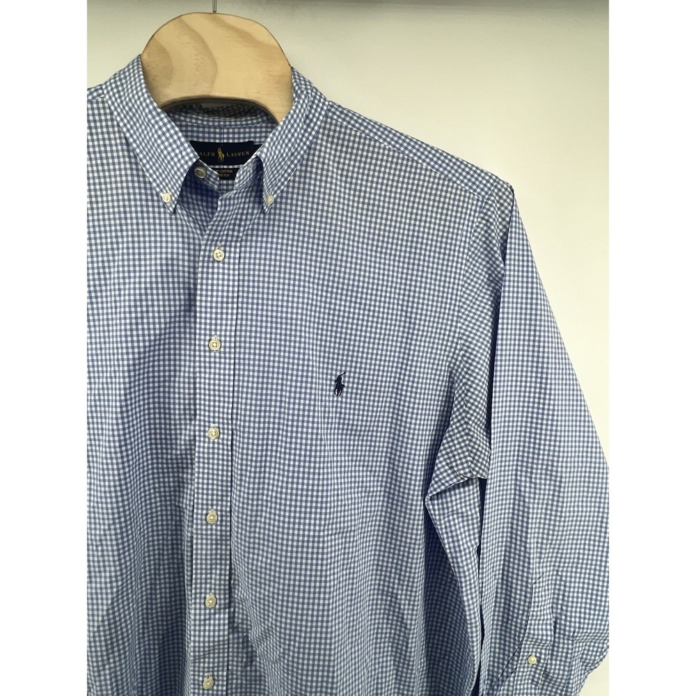 Ralph Lauren Button Front Shirt 2XB Blue White Gingham Check Long Sleeved